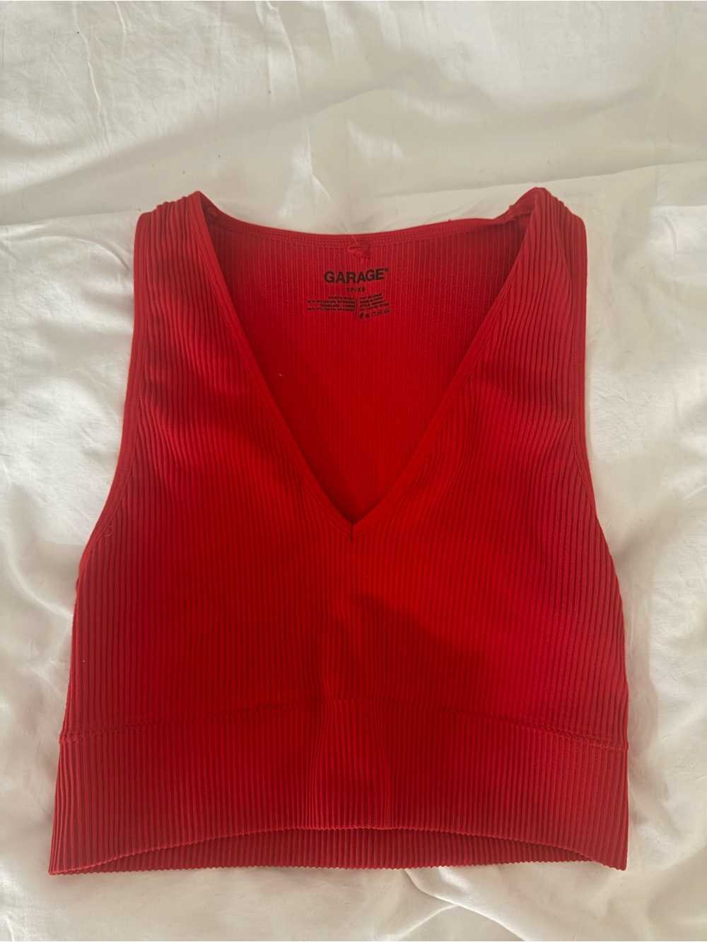 Garage Red Ribbed V-Neck Crop Tank Top